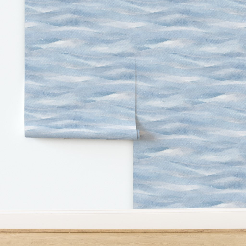 Soft Blue Watercolor Waves Wallpaper