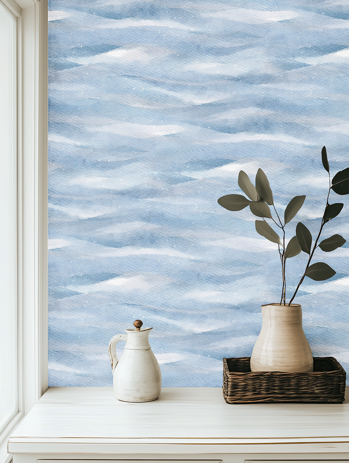 Soft Blue Watercolor Waves Wallpaper