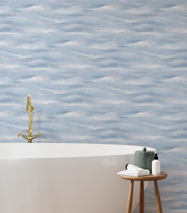 Soft Blue Watercolor Waves Wallpaper