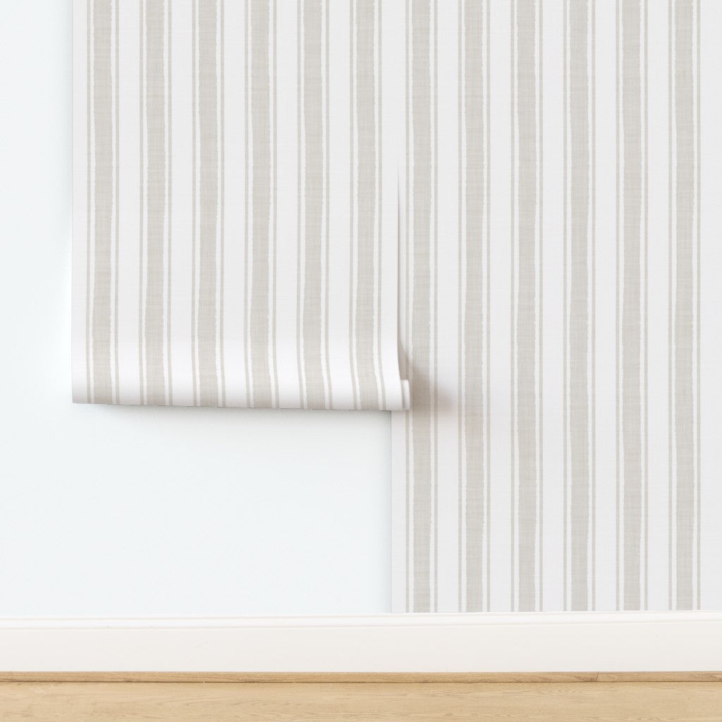Oat Beige Ticking Stripe Wallpaper for Modern Interiors