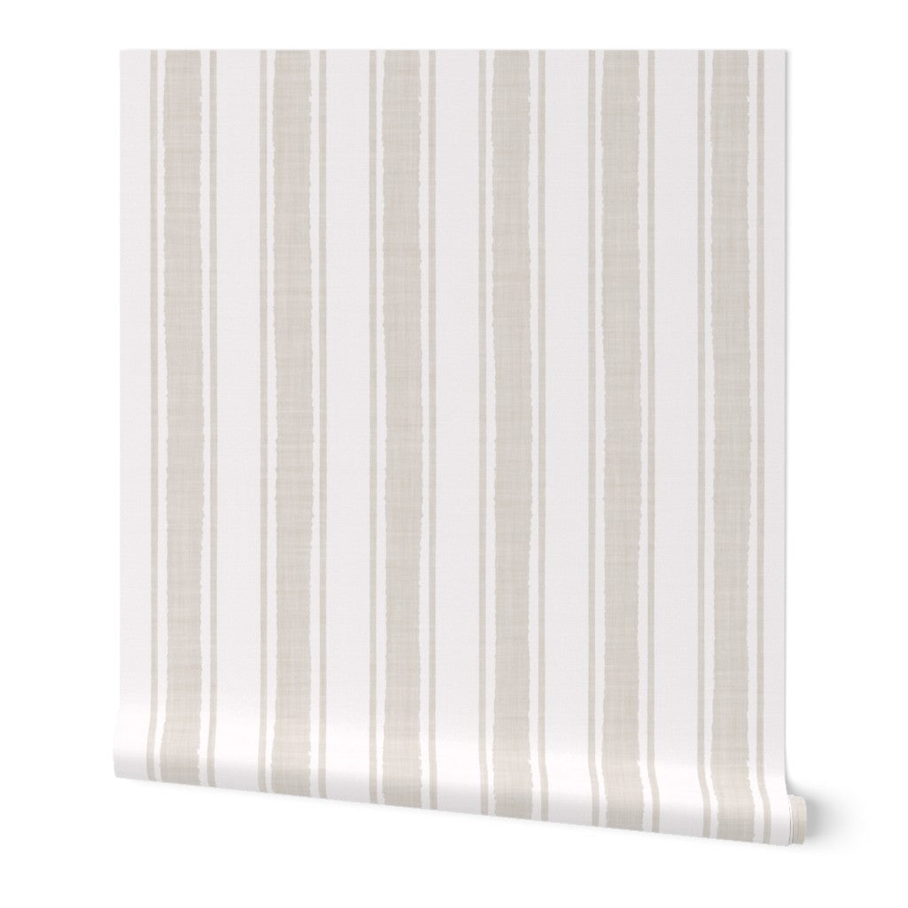 Oat Beige Ticking Stripe Wallpaper for Modern Interiors