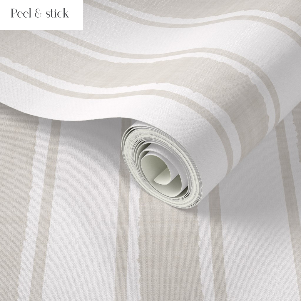 Oat Beige Ticking Stripe Wallpaper for Modern Interiors