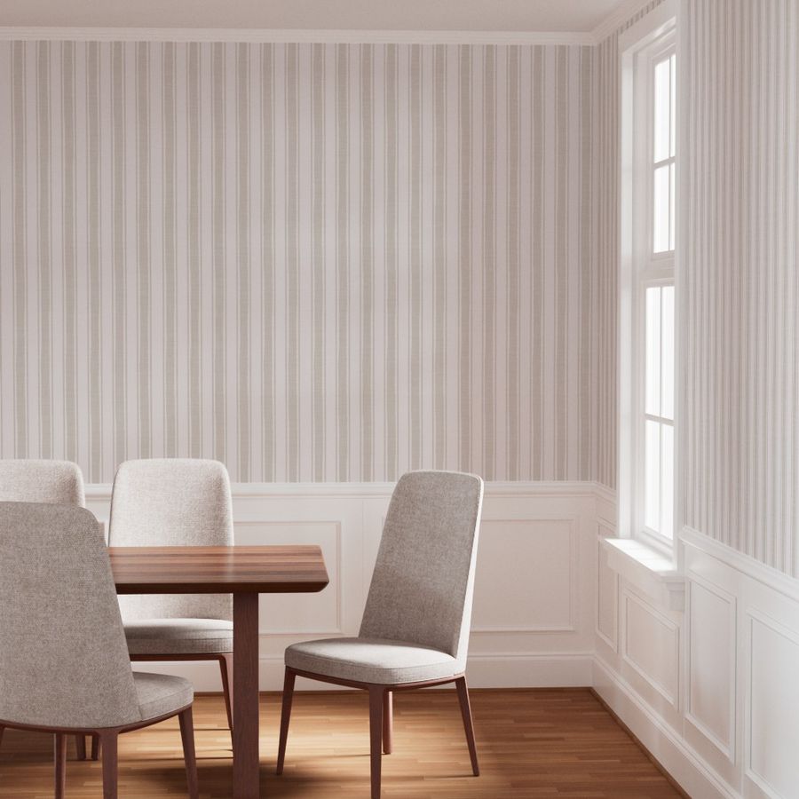 Oat Beige Ticking Stripe Wallpaper for Modern Interiors