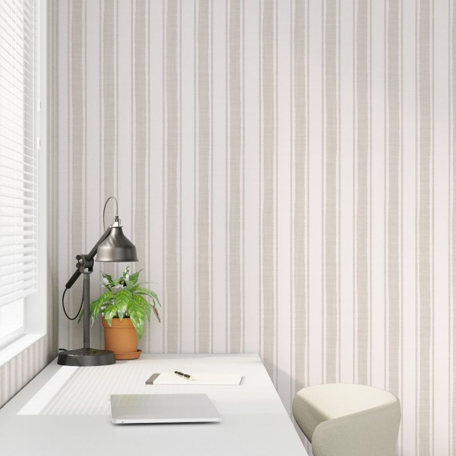 Oat Beige Ticking Stripe Wallpaper for Modern Interiors