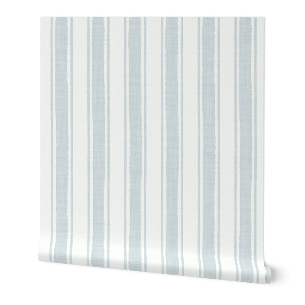 Blue-Gray Ticking Stripe Wallpaper – Textured Linen look