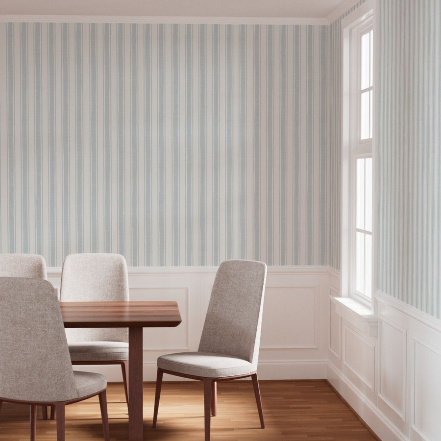 Blue-Gray Ticking Stripe Wallpaper – Textured Linen look