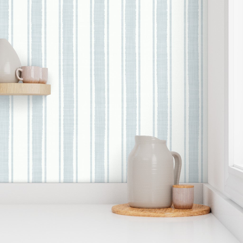 Blue-Gray Ticking Stripe Wallpaper – Textured Linen look