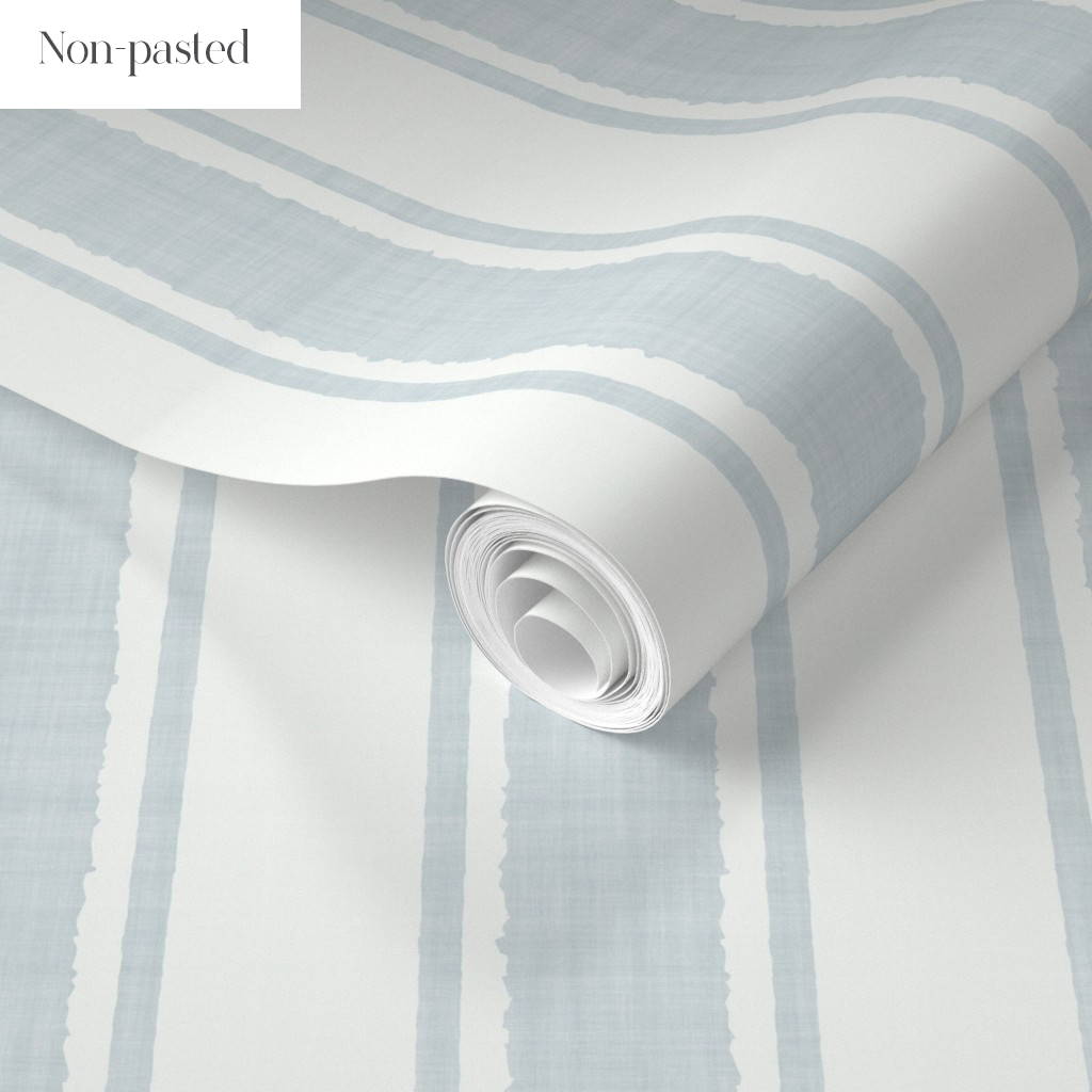 Blue-Gray Ticking Stripe Wallpaper – Textured Linen look