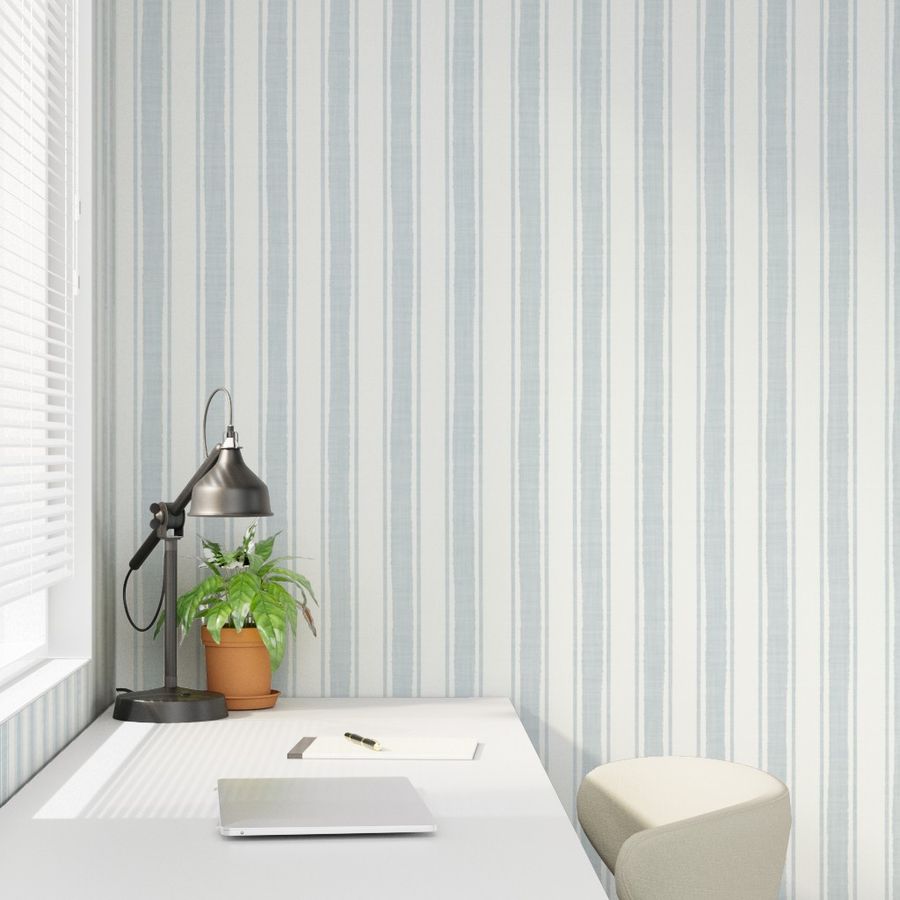 Blue-Gray Ticking Stripe Wallpaper – Textured Linen look
