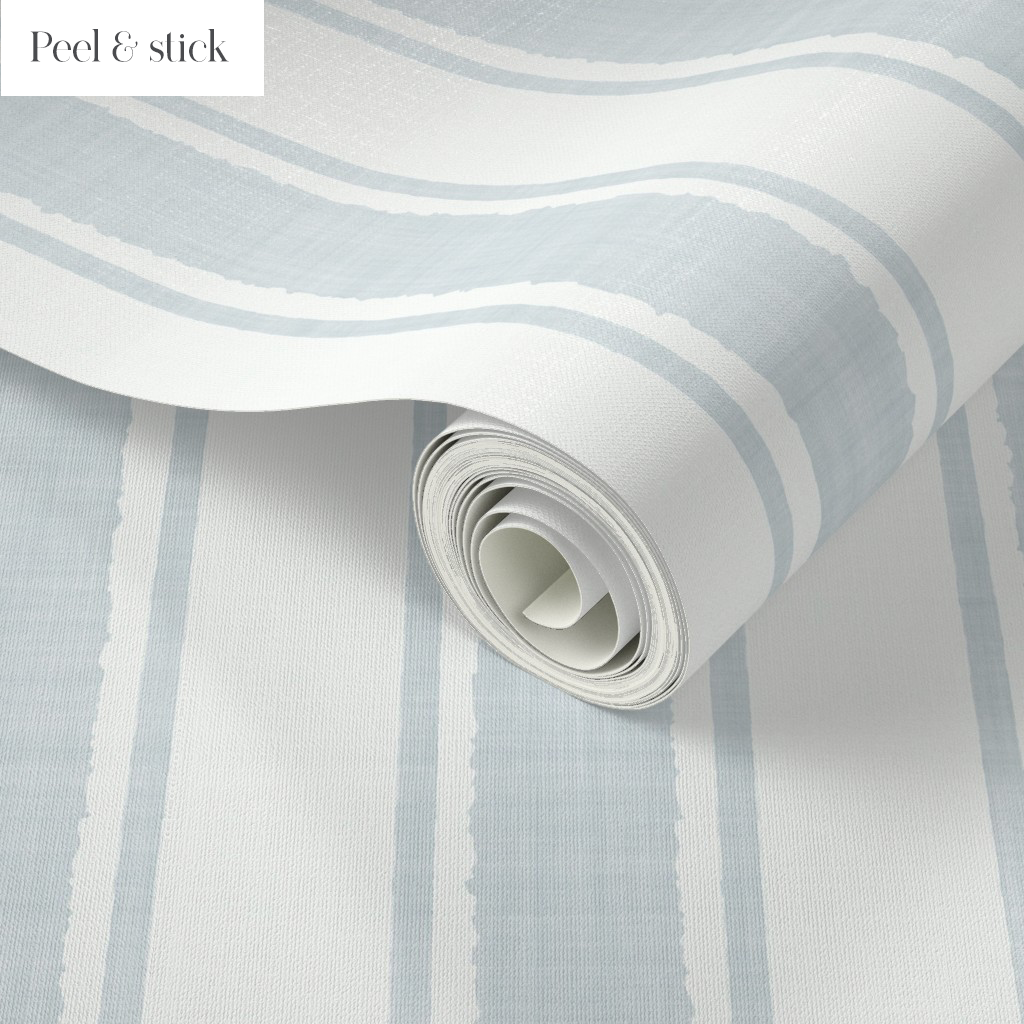Blue-Gray Ticking Stripe Wallpaper – Textured Linen look
