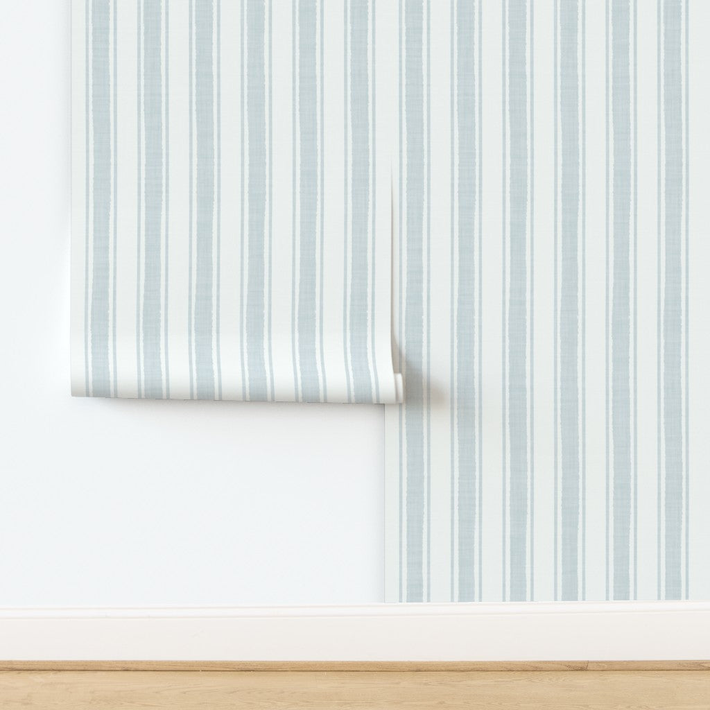 Blue-Gray Ticking Stripe Wallpaper – Textured Linen look