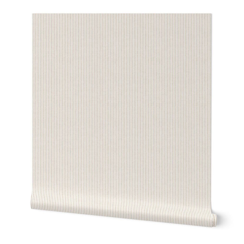 Oat Beige Narrow Stripe Wallpaper with Watercolour Texture