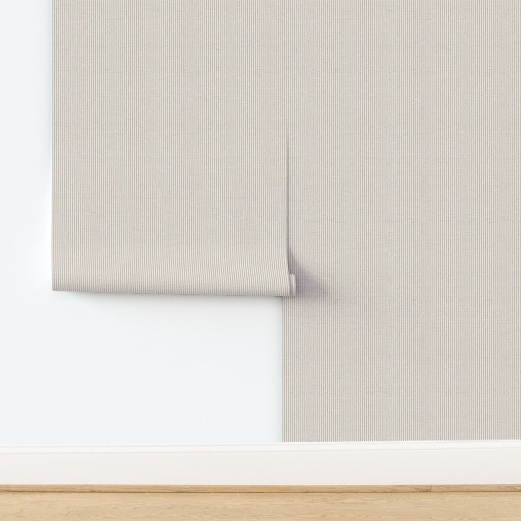 Oat Beige Narrow Stripe Wallpaper with Watercolour Texture