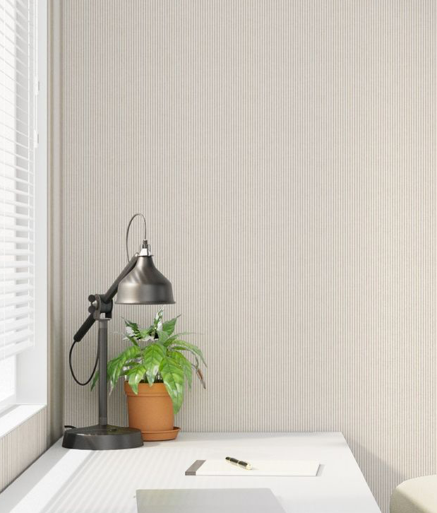Oat Beige Narrow Stripe Wallpaper with Watercolour Texture