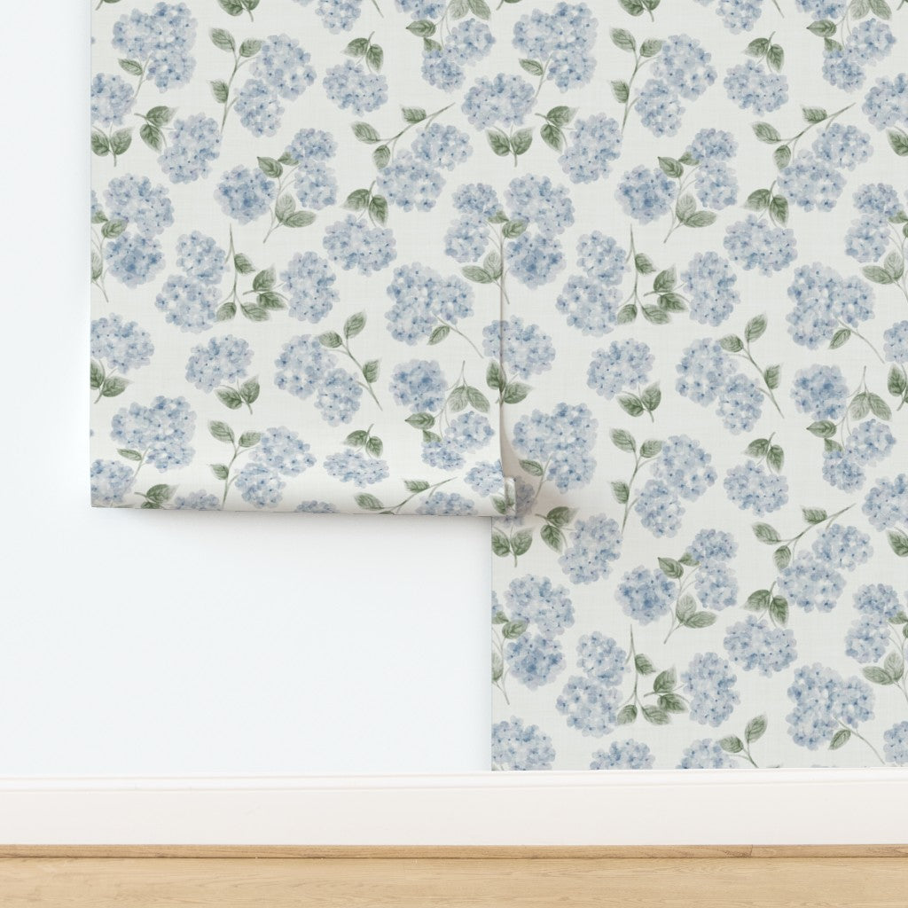 Light Blue Watercolour Hydrangea Wallpaper – English Cottage Style