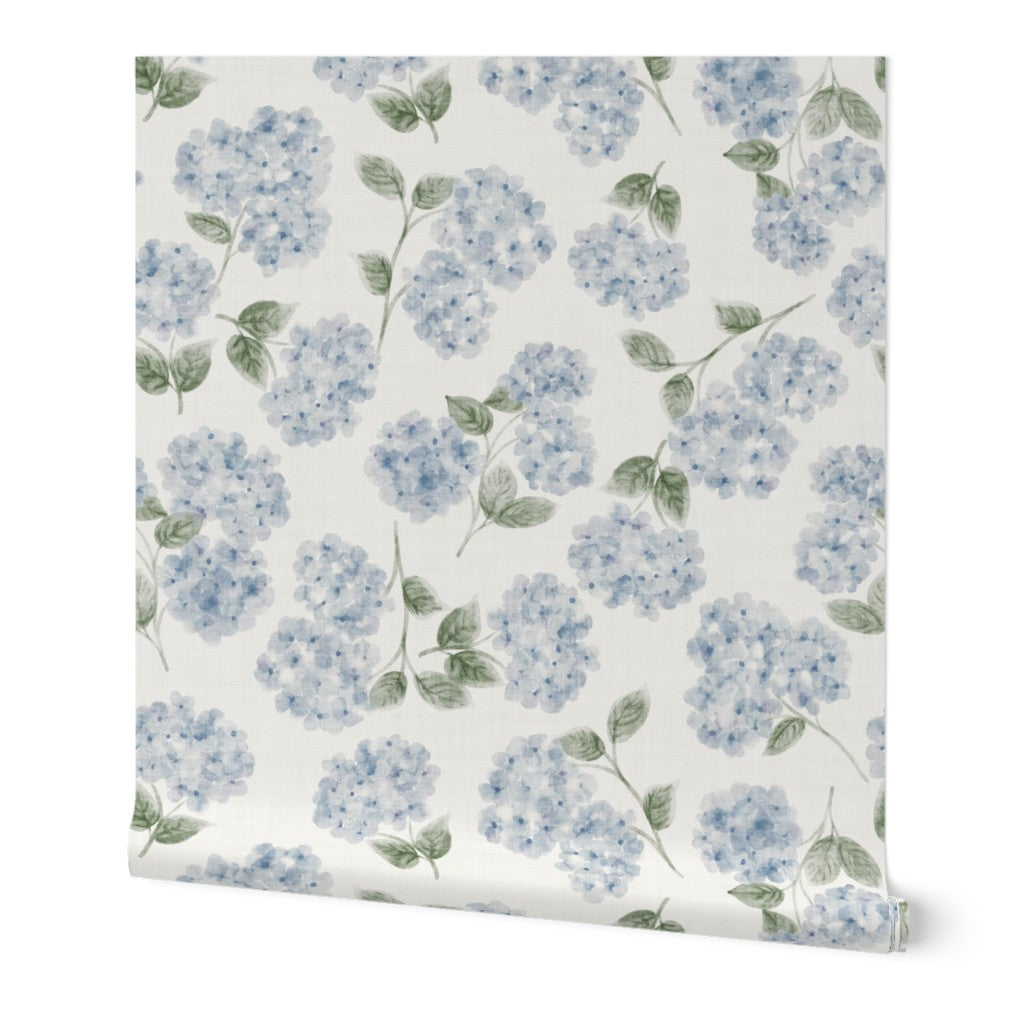 Light Blue Watercolour Hydrangea Wallpaper – English Cottage Style
