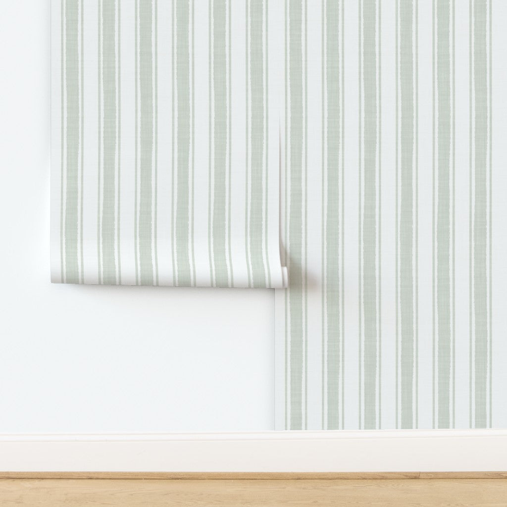 Sage Grey Ticking Stripe Wallpaper - Modern Scandi Style