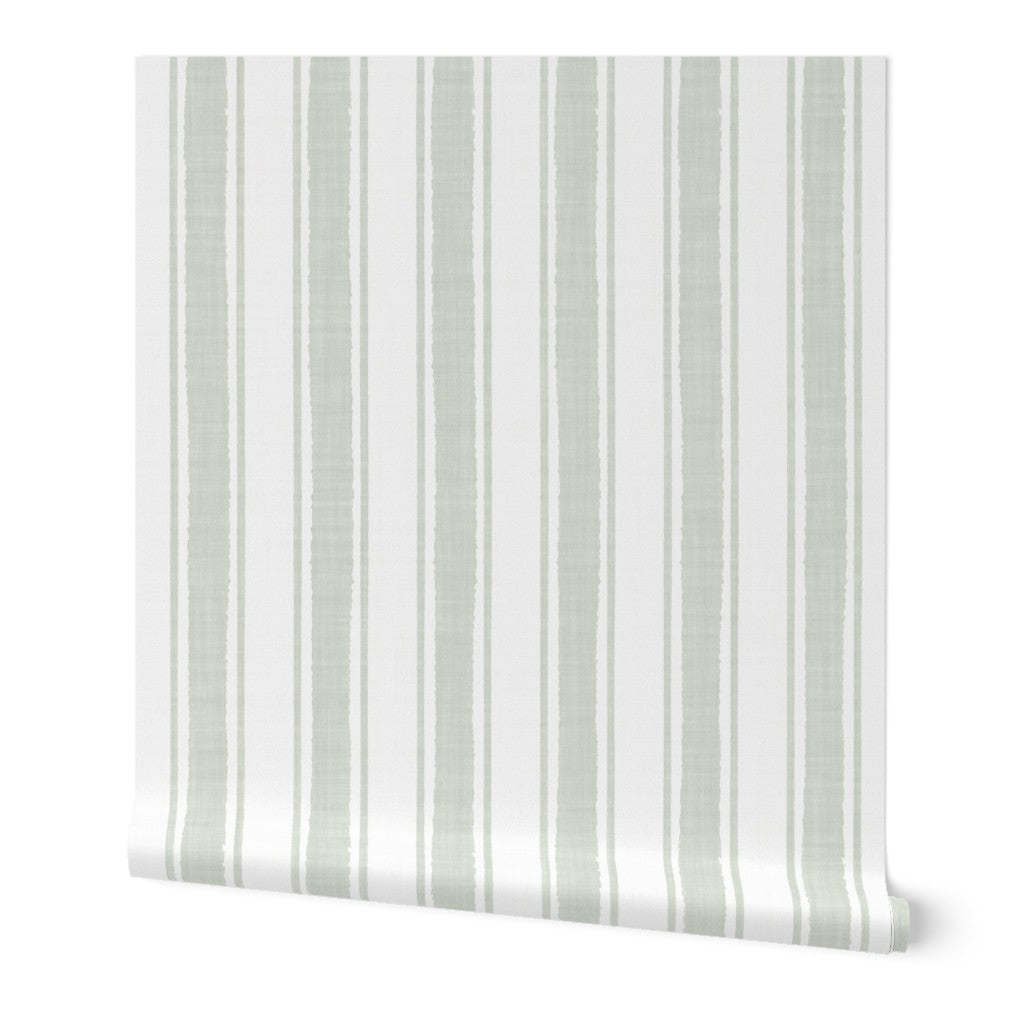 Sage Grey Ticking Stripe Wallpaper - Modern Scandi Style