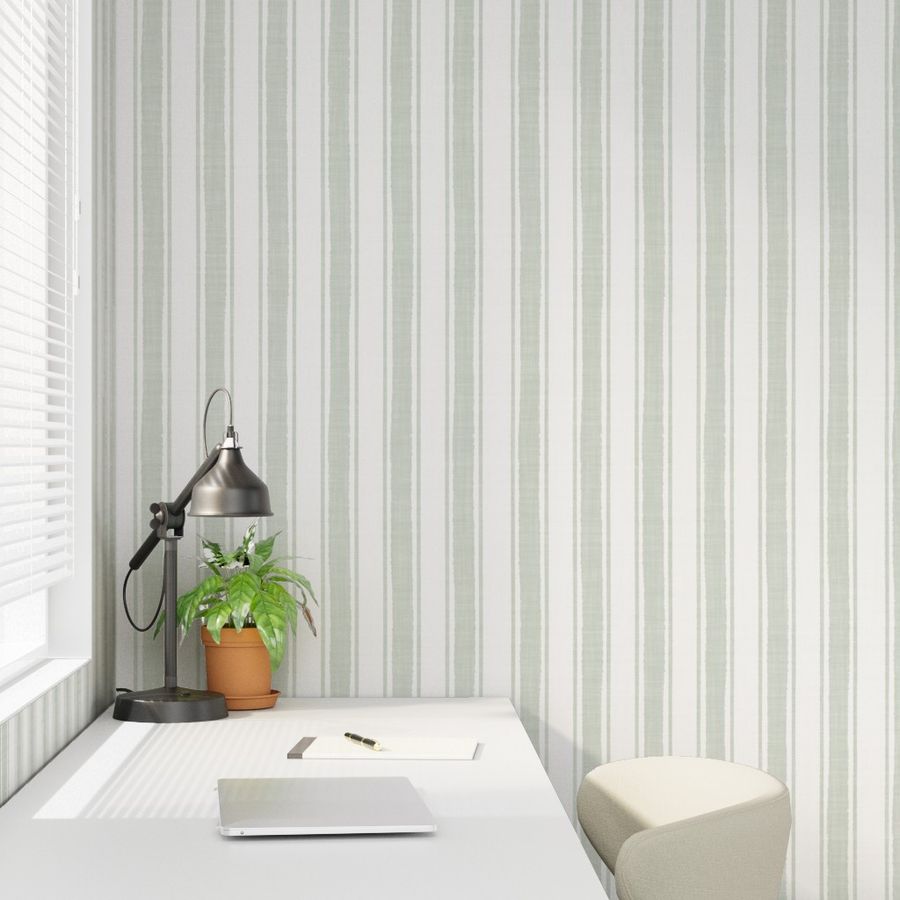 Sage Grey Ticking Stripe Wallpaper - Modern Scandi Style