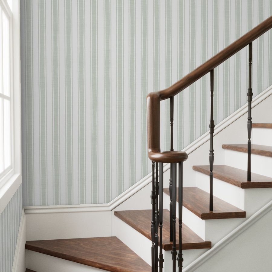 Sage Grey Ticking Stripe Wallpaper - Modern Scandi Style