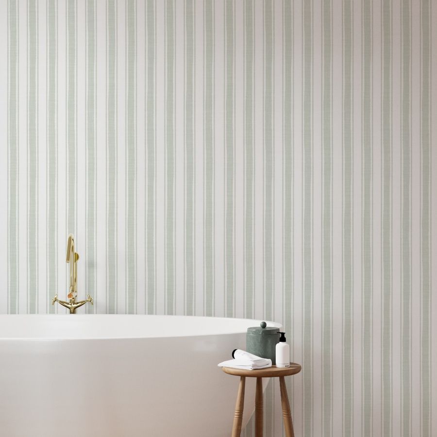 Sage Grey Ticking Stripe Wallpaper - Modern Scandi Style