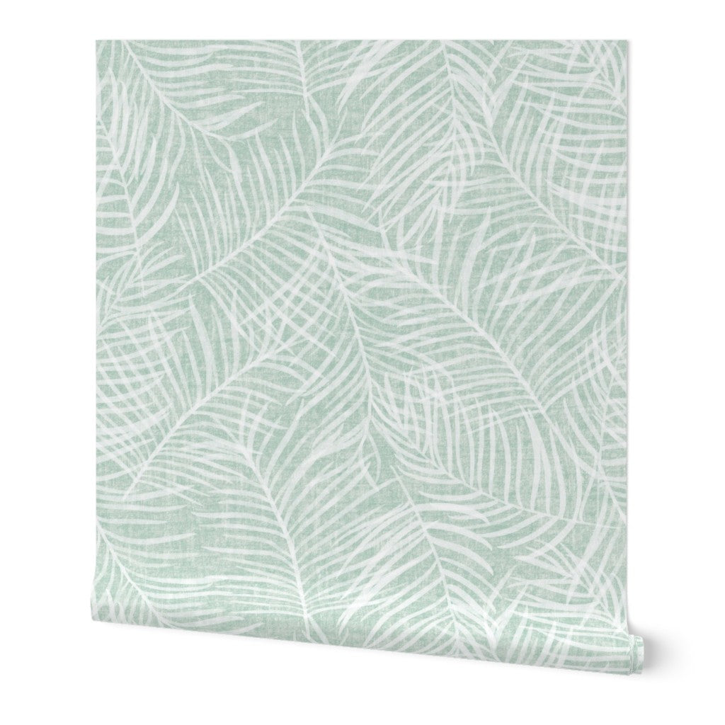 Mint Green Palm Leaf Wallpaper - Modern Coastal Style