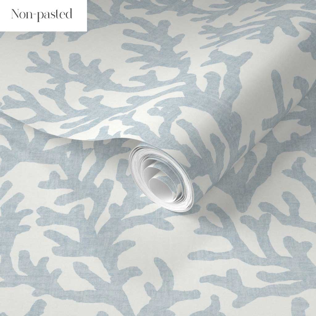 Light Steel Blue Coral Wallpaper - Coastal Style - Watercolor, Textural