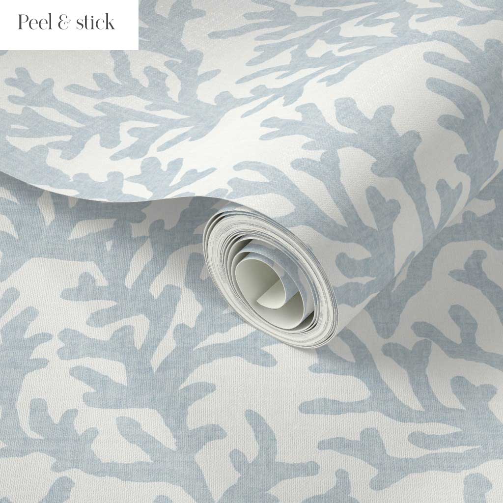 Light Steel Blue Coral Wallpaper - Coastal Style - Watercolor, Textural