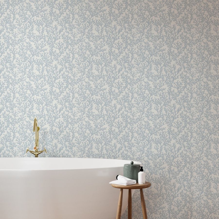 Light Steel Blue Coral Wallpaper - Coastal Style - Watercolor, Textural