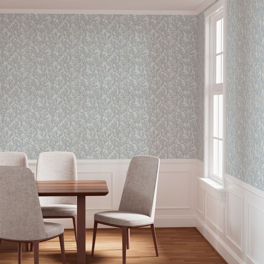 Light Steel Blue Coral Wallpaper - Coastal Style - Watercolor, Textural