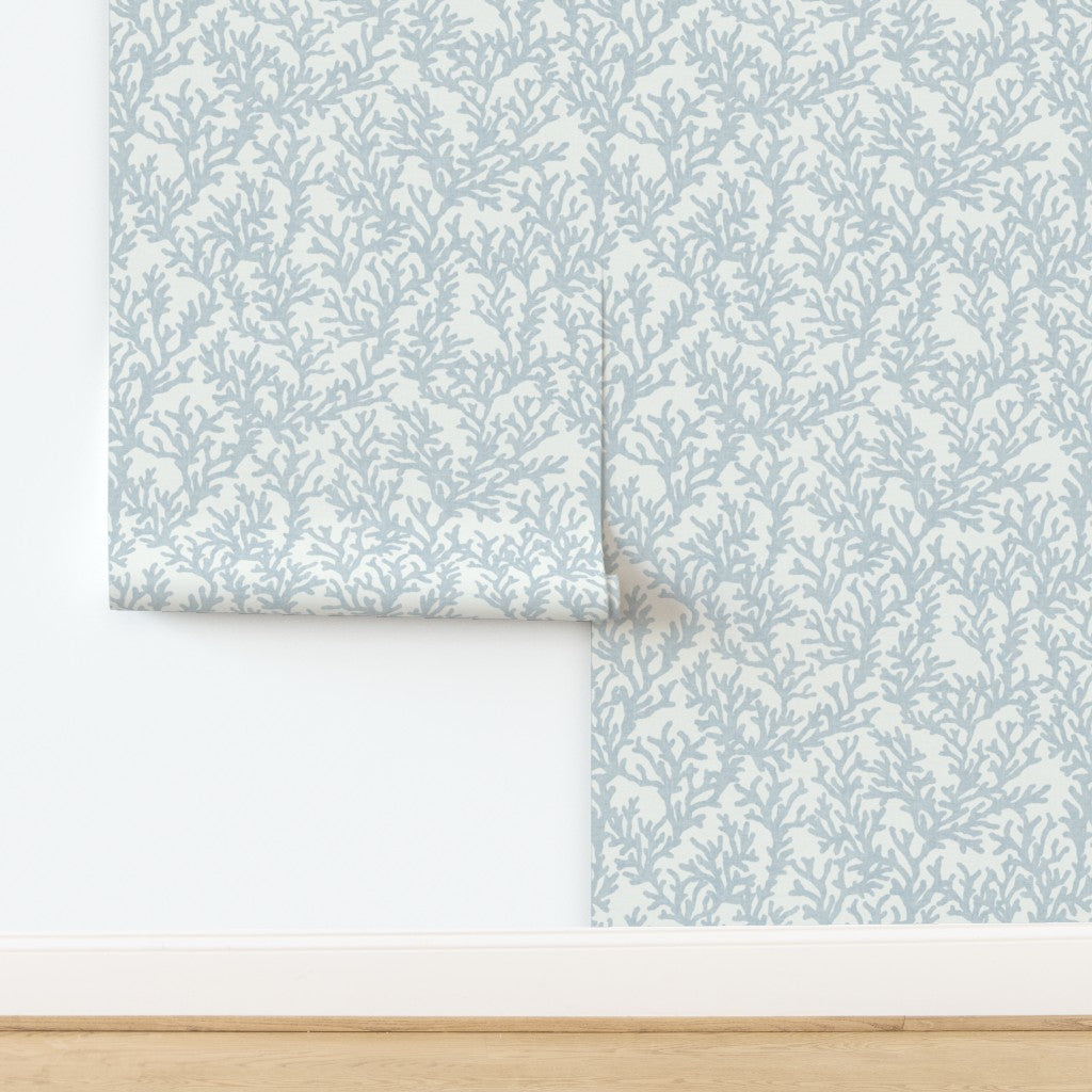 Light Steel Blue Coral Wallpaper - Coastal Style - Watercolor, Textural