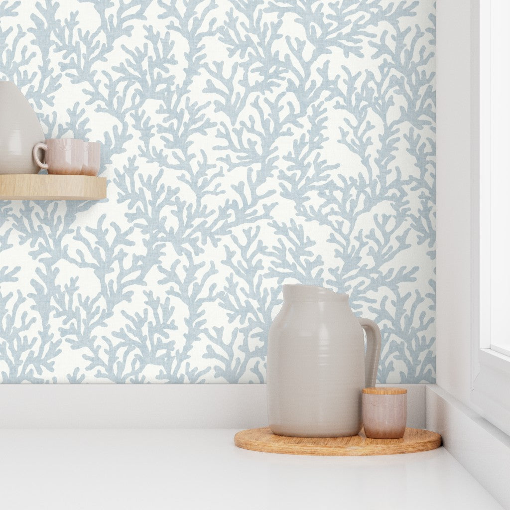 Light Steel Blue Coral Wallpaper - Coastal Style - Watercolor, Textural