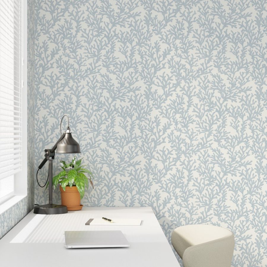 Light Steel Blue Coral Wallpaper - Coastal Style - Watercolor, Textural