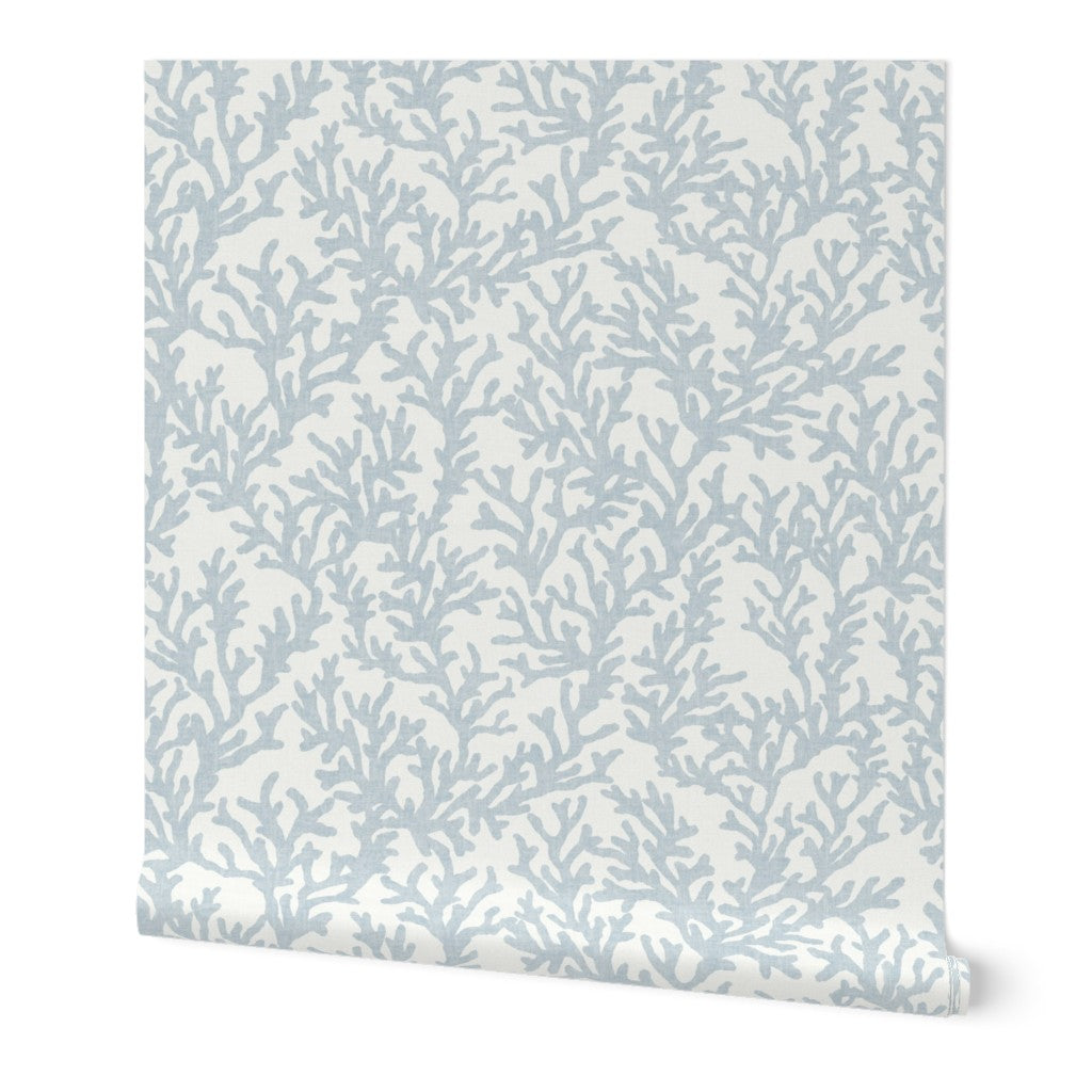 Light Steel Blue Coral Wallpaper - Coastal Style - Watercolor, Textural