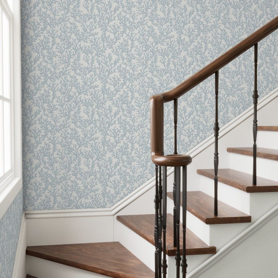 Light Steel Blue Coral Wallpaper - Coastal Style - Watercolor, Textural