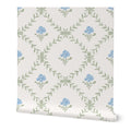 Botanical Trellis Wallpaper in Blue, Sage & Cream | Hand-Painted Floral