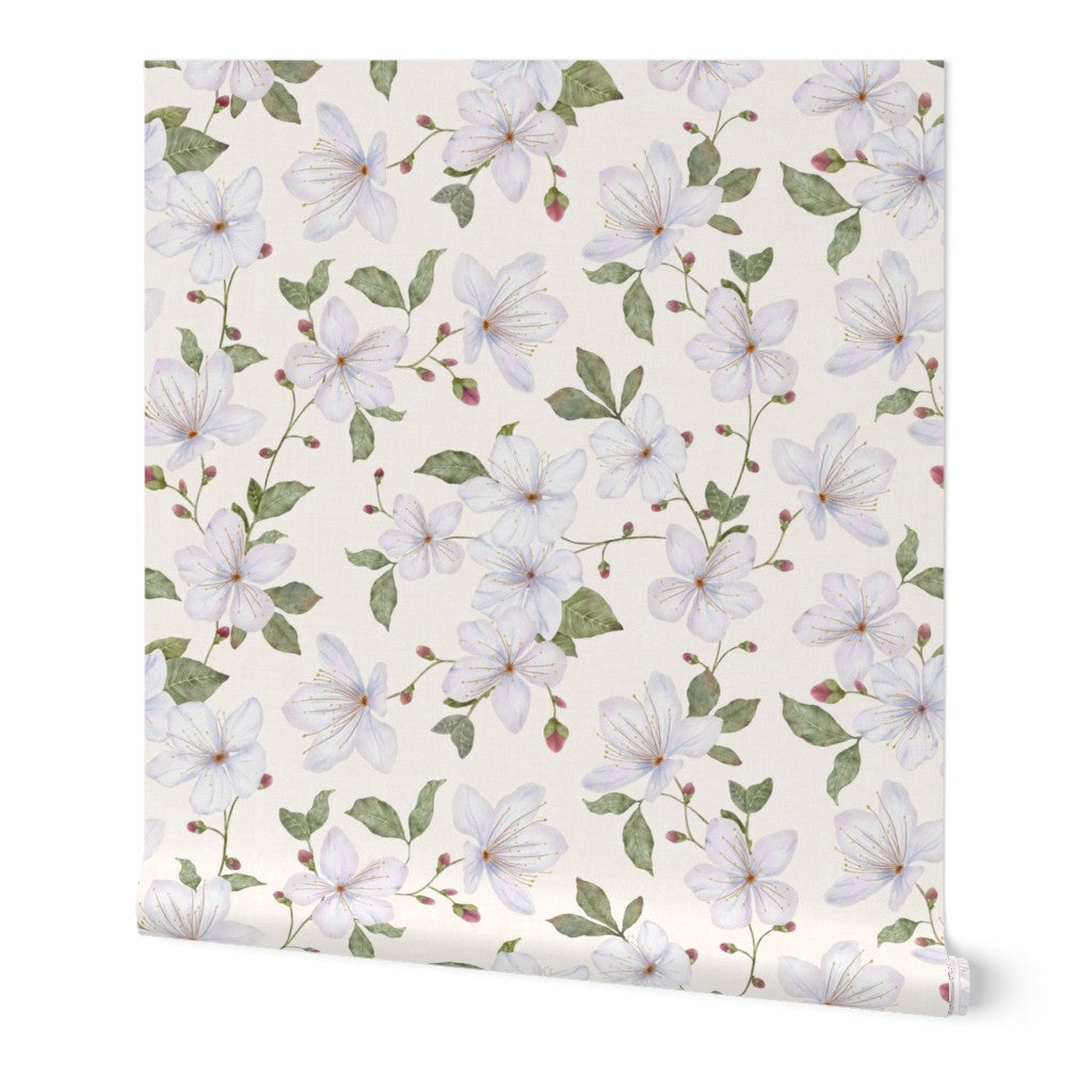 Cream Trailing Watercolour Floral Wallpaper