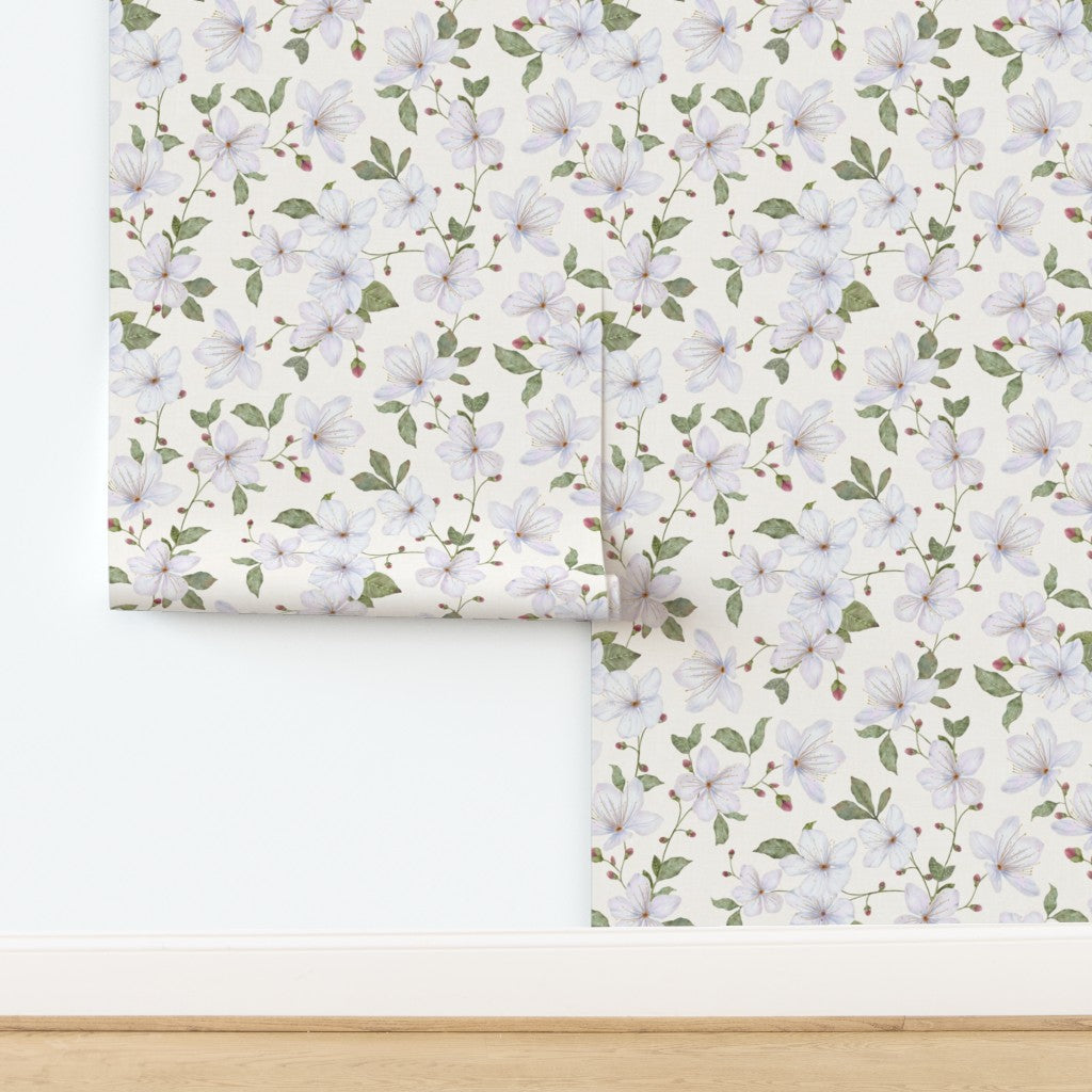 Cream Trailing Watercolour Floral Wallpaper