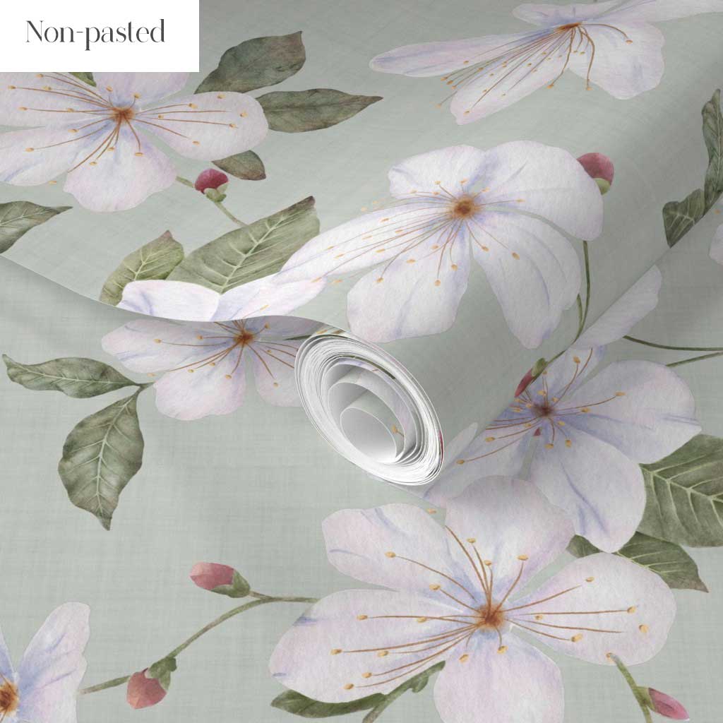 Sage Green Trailing Watercolour Floral Wallpaper