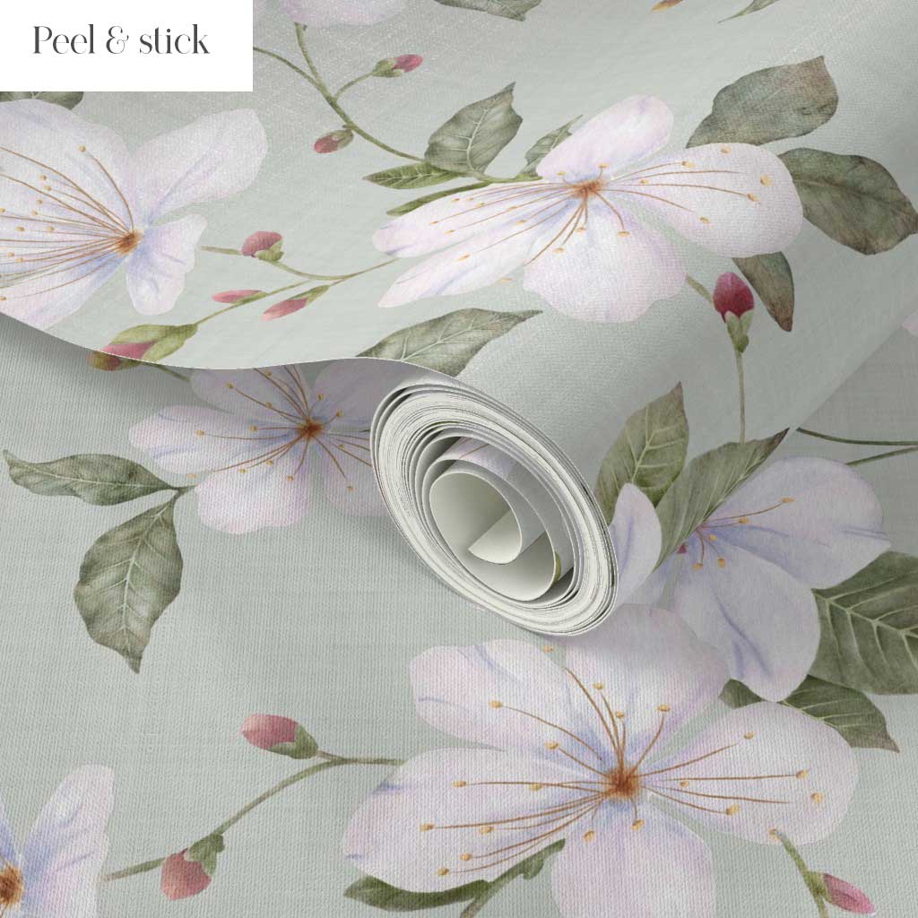 Sage Green Trailing Watercolour Floral Wallpaper