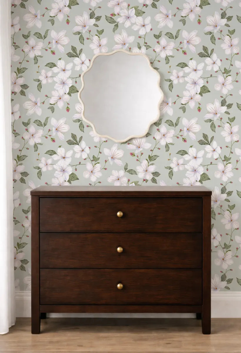 Sage Green Trailing Watercolour Floral Wallpaper