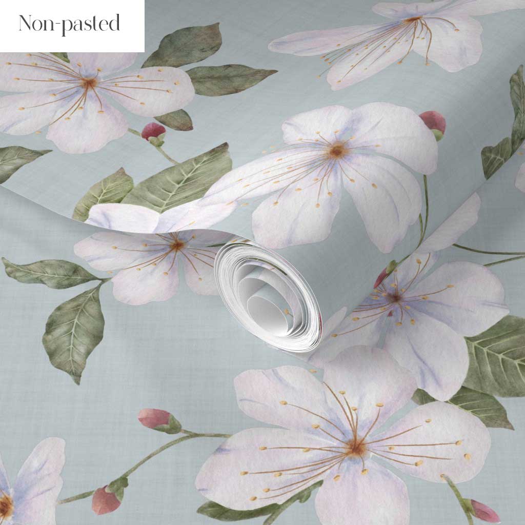 Blue Grey Trailing Watercolour Floral Wallpaper