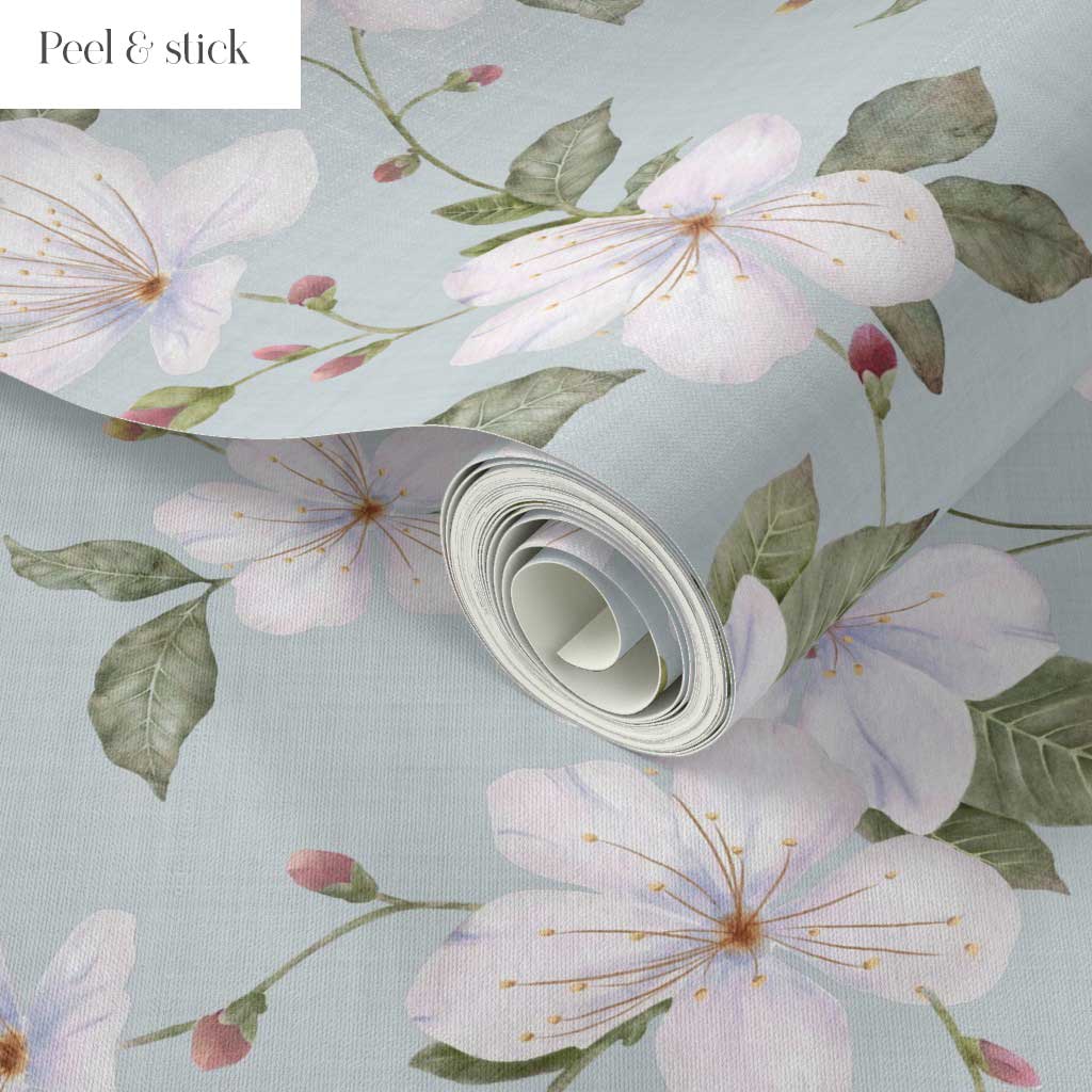 Blue Grey Trailing Watercolour Floral Wallpaper