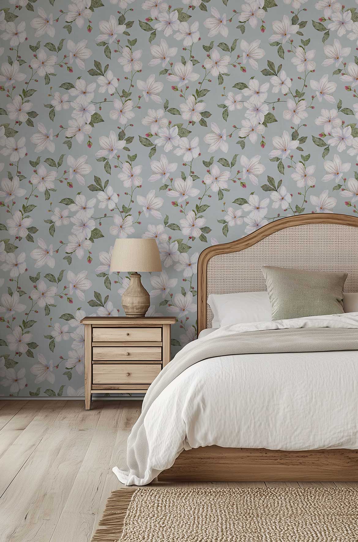Blue Grey Trailing Watercolour Floral Wallpaper