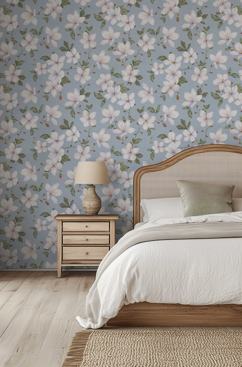 Light Blue Trailing Watercolour Floral Wallpaper