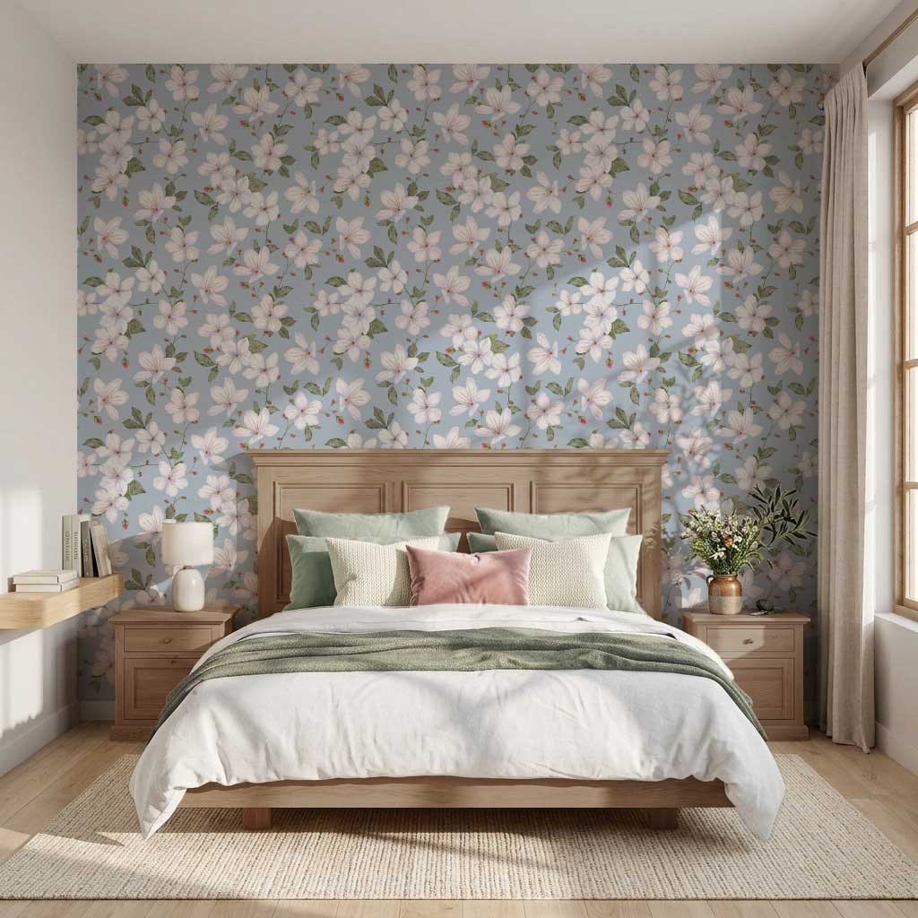 Light Blue Trailing Watercolour Floral Wallpaper