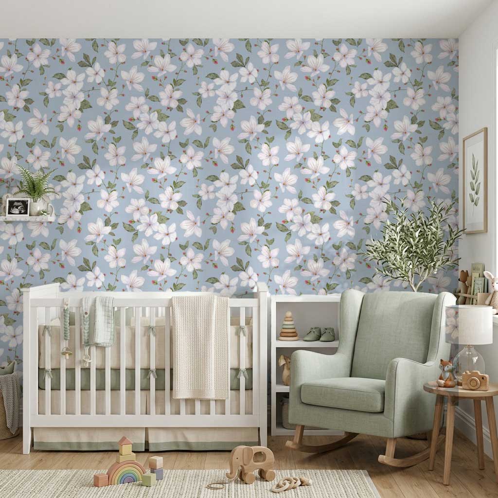 Light Blue Trailing Watercolour Floral Wallpaper