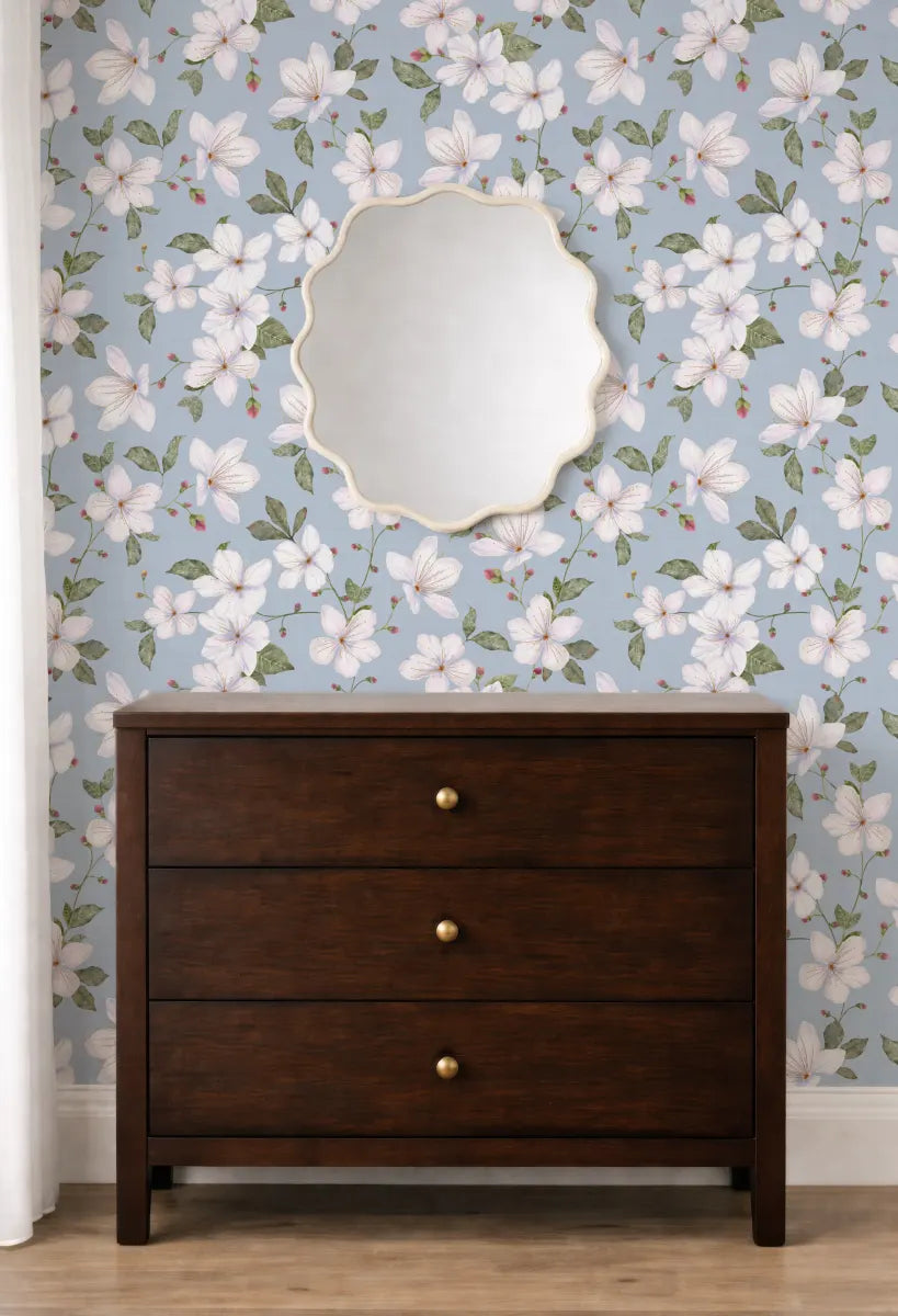Light Blue Trailing Watercolour Floral Wallpaper