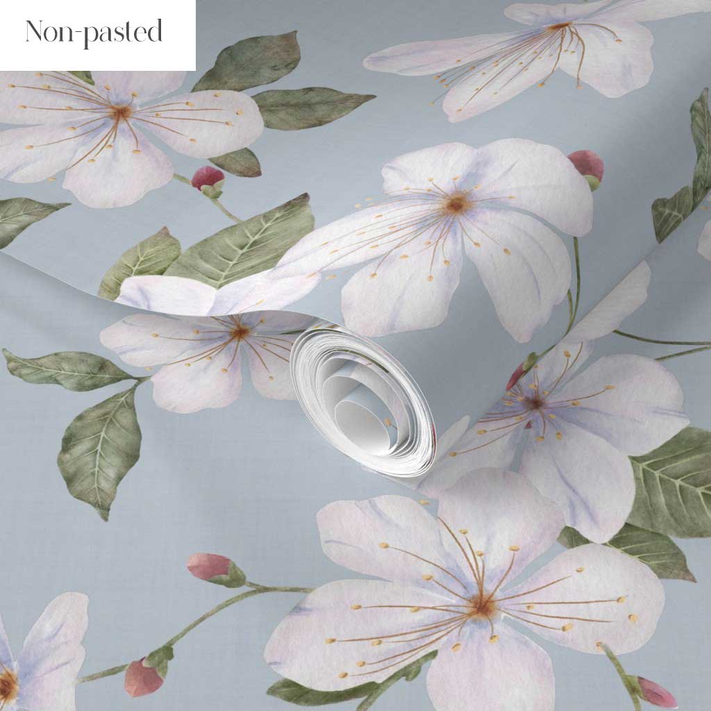 Light Blue Trailing Watercolour Floral Wallpaper