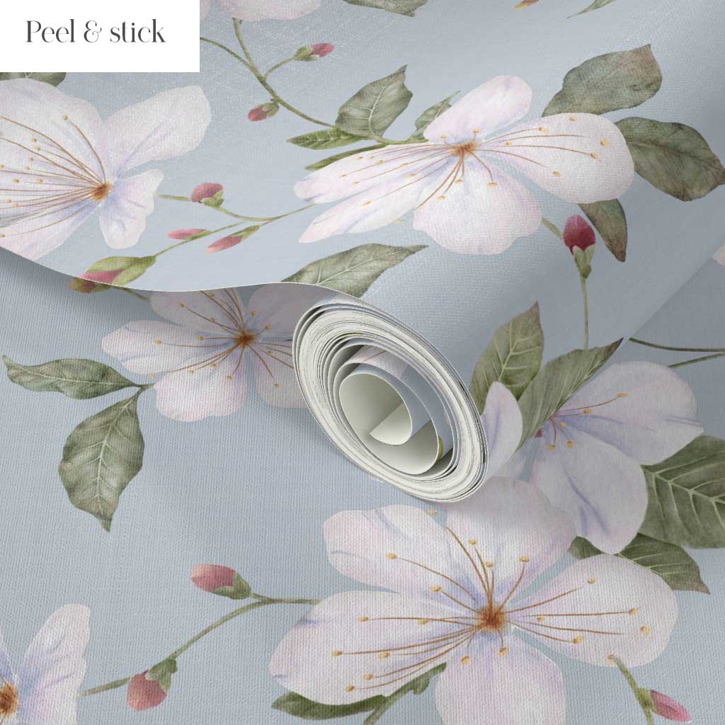 Light Blue Trailing Watercolour Floral Wallpaper